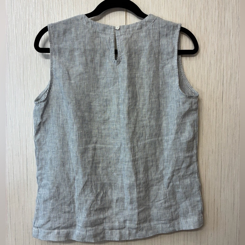 Quince Blue and White 100% Linen Boho Coastal Striped Tank Top Small - Picture 2 of 6